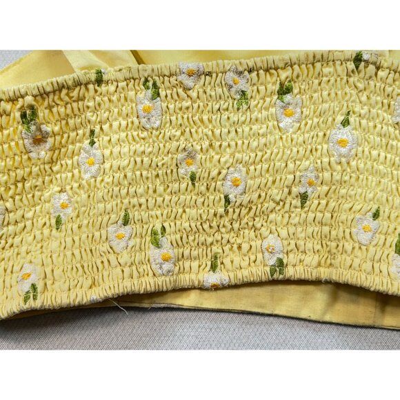 Forever 21 Women's Crop Top Size M Yellow Floral Embroidered Casual Summer Smock - Picture 9 of 11